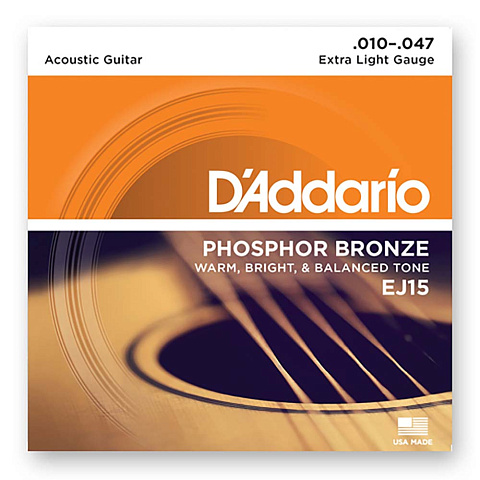 Струны для акустической гитары D'Addario Phosphor Bronze EJ15 Extra Light (6 шт)